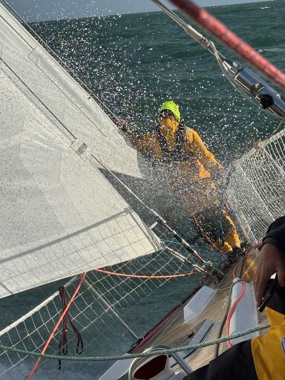 Spray breaking over the bow