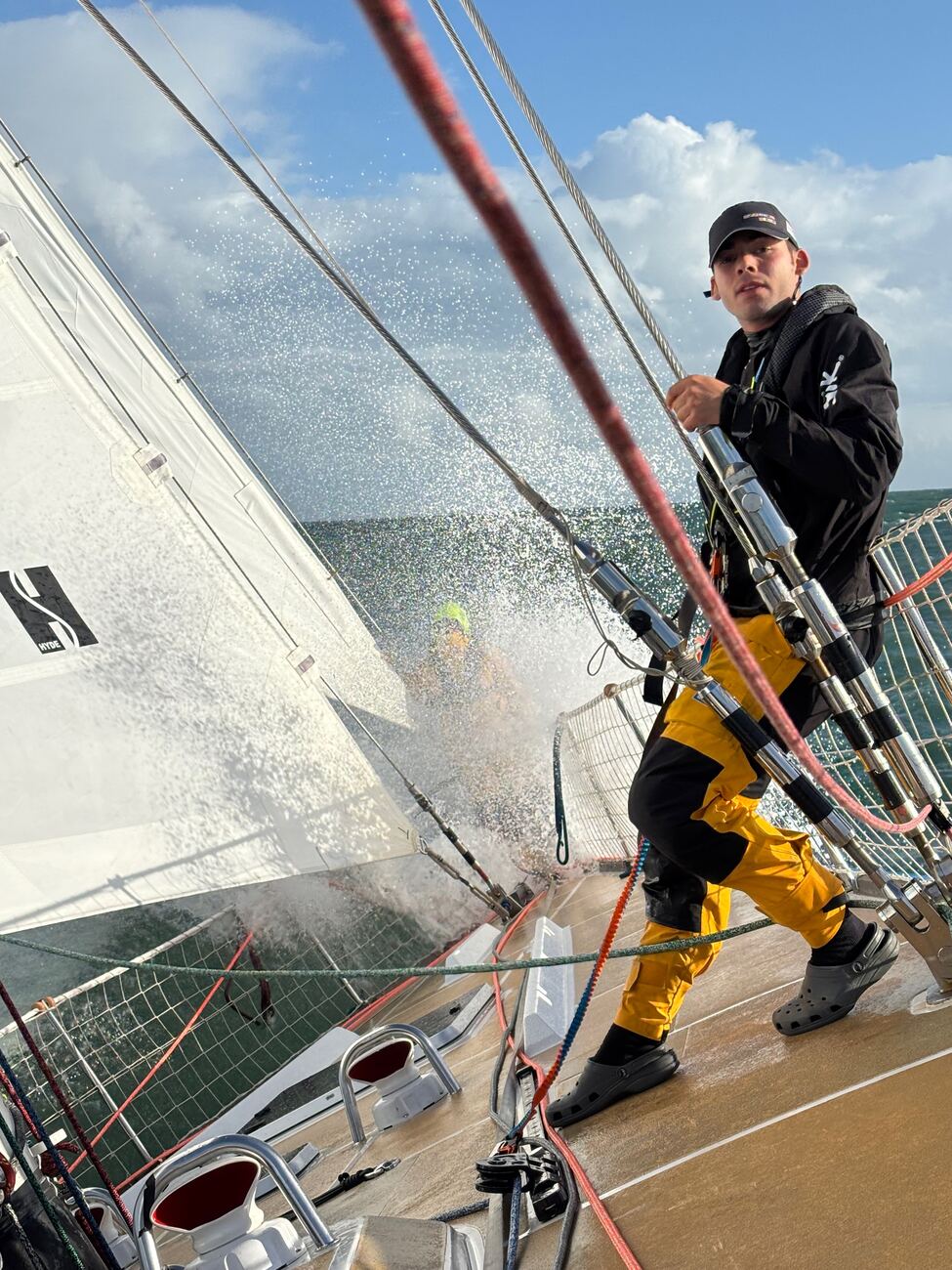 Crew working the foredeck