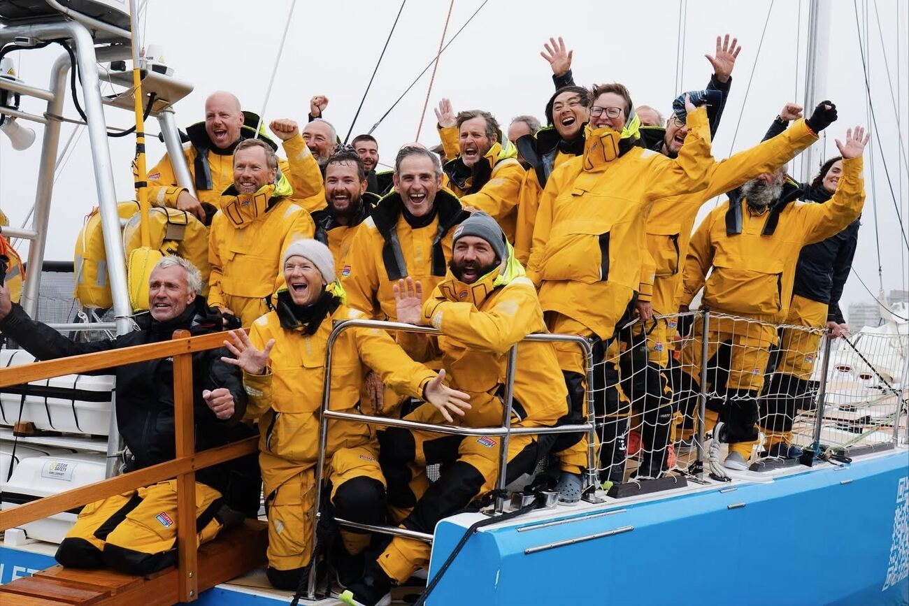 The full crew celebrating arrival in Punta del Este