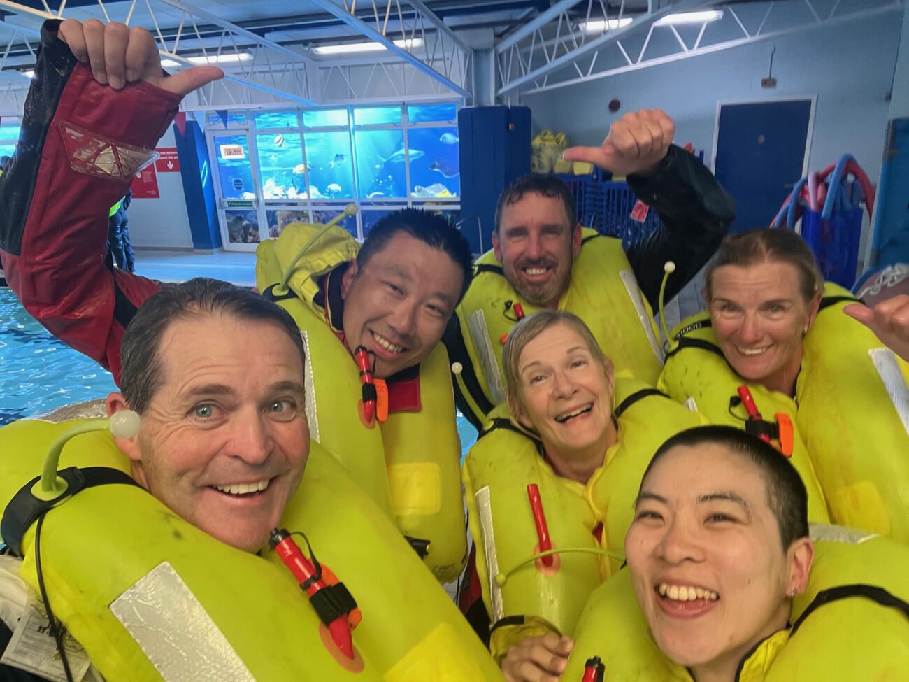 Sea survival training in the pool